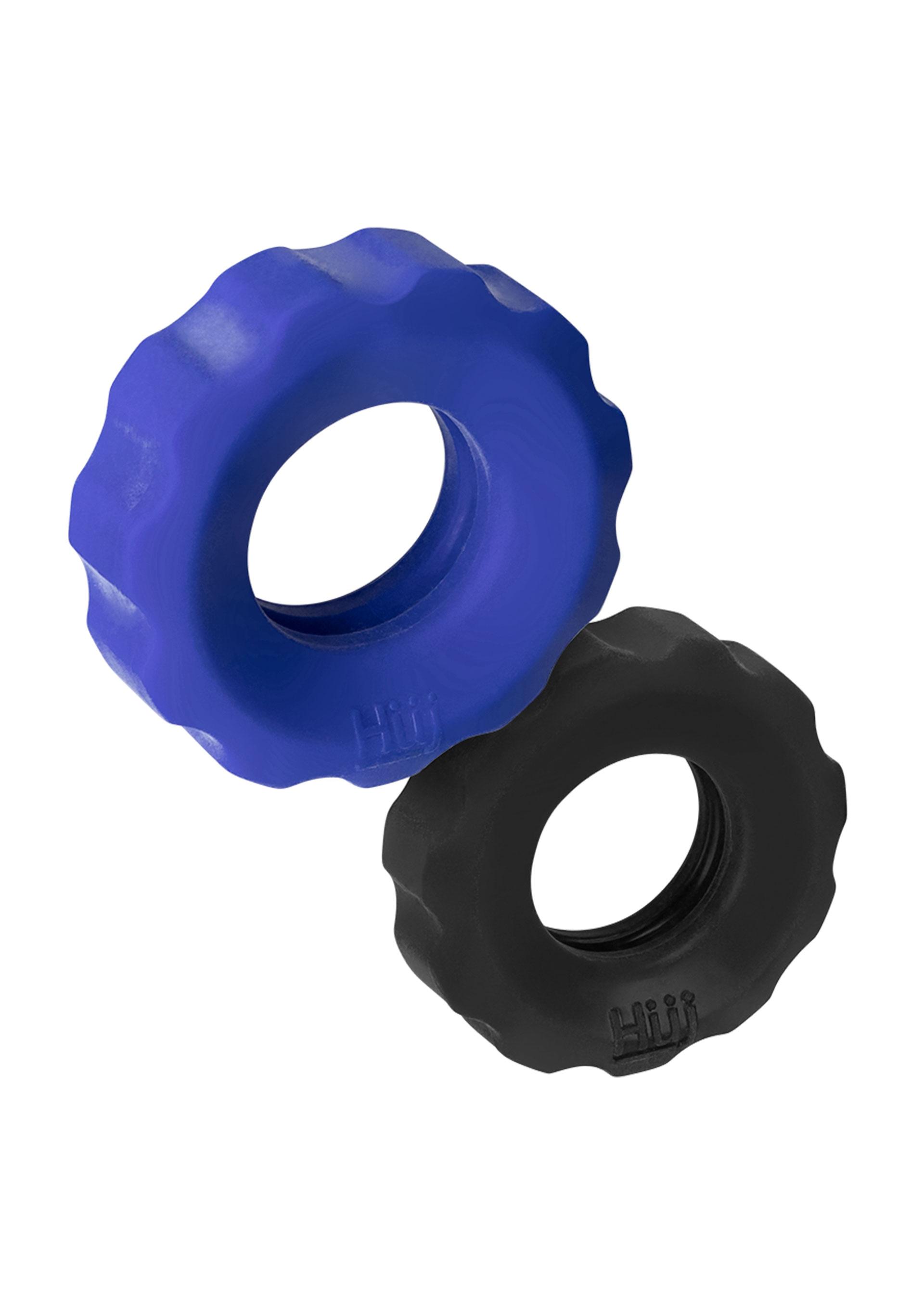 Hnky Junk Cog 2-Size Cockrings, Blue/Black