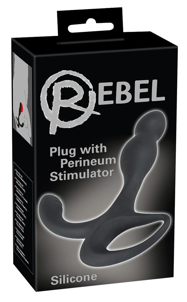 Rebel Silicone Butt Plug with Perineum Stimulator, Black, 15,5 cm