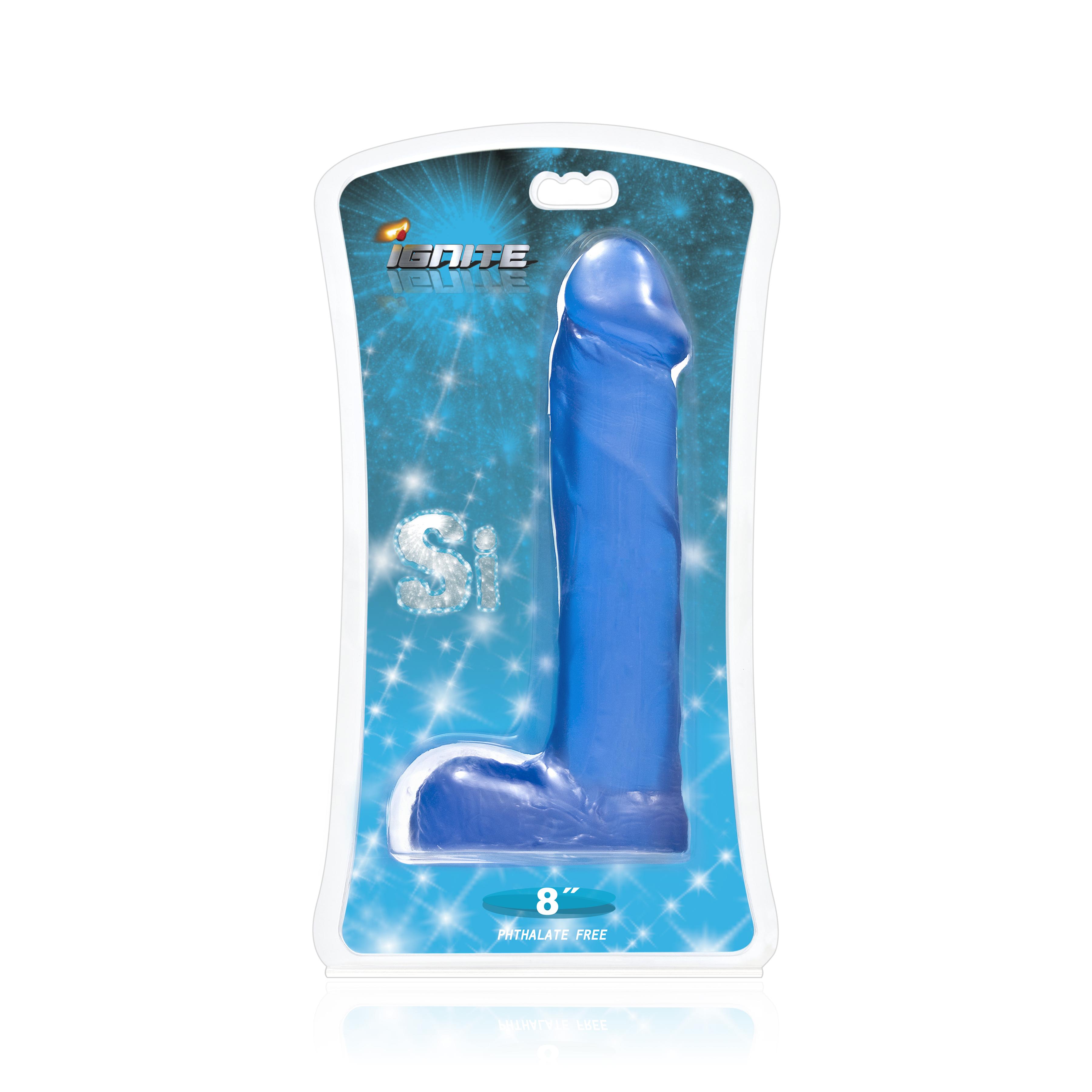 SI IGNITE Cock with Balls Dildo, Blue, 20 cm