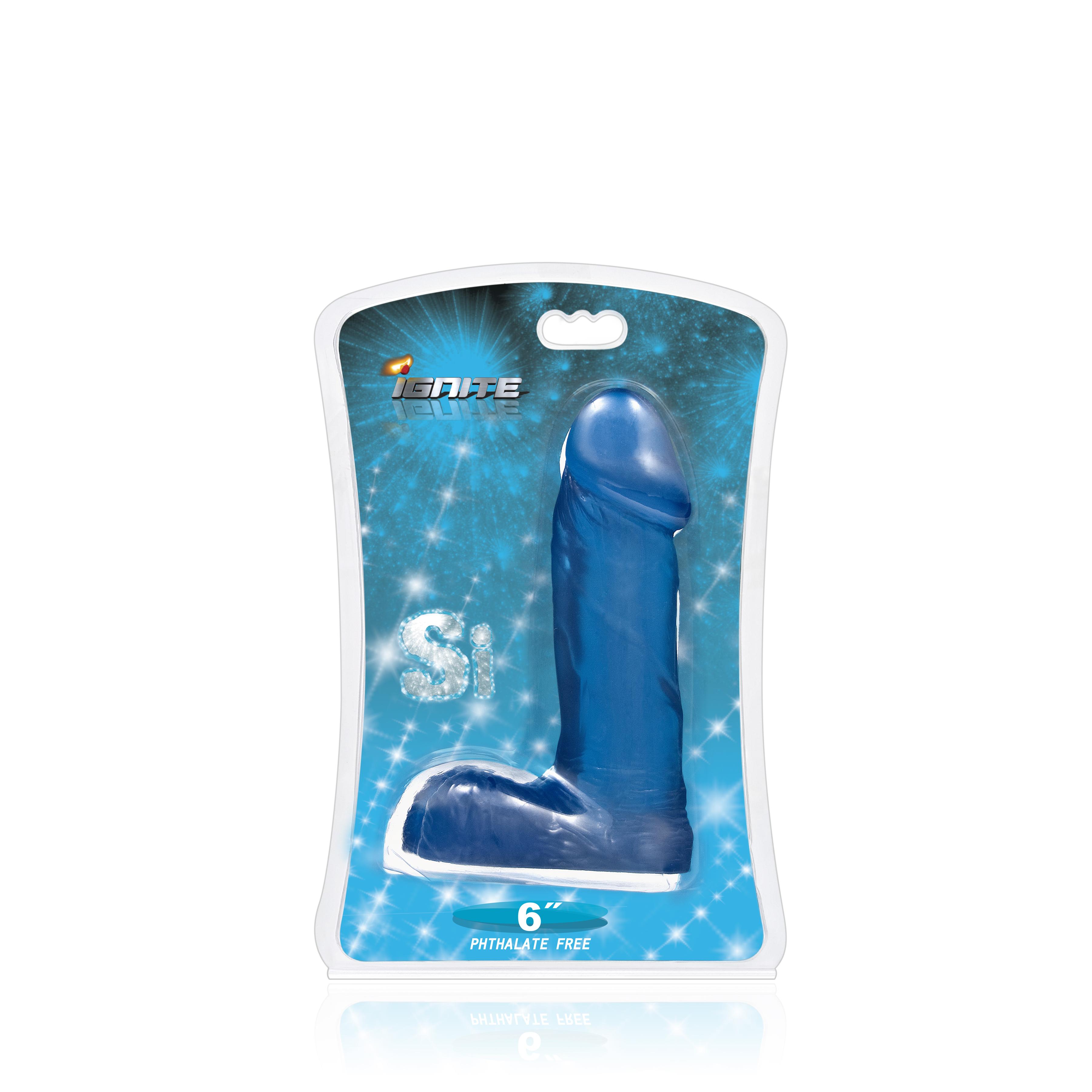 SI IGNITE Cock with Balls Dildo, Blue, 15 cm