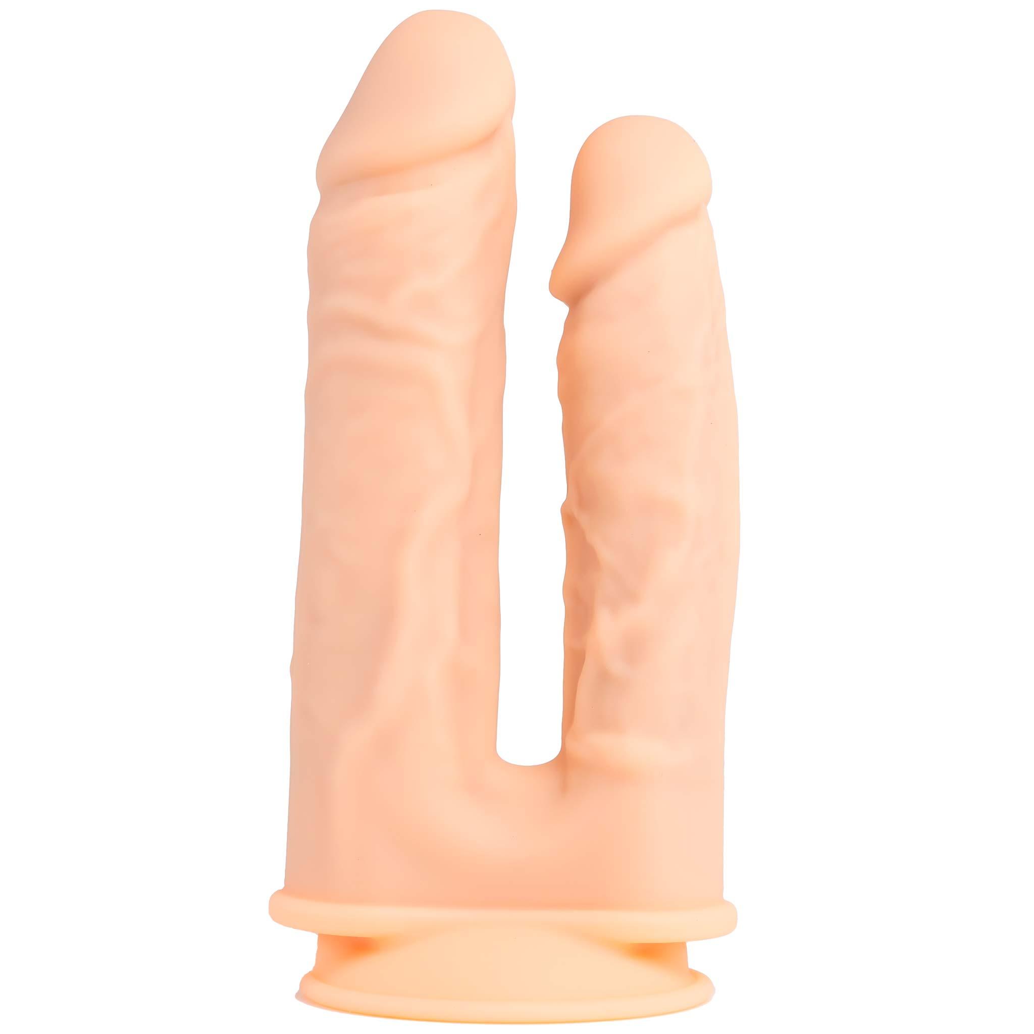 SILEXD Premium Silicone Dildo Model 1 Double Penetration (No Motor), 17,5 & 19,5 cm, Light skin