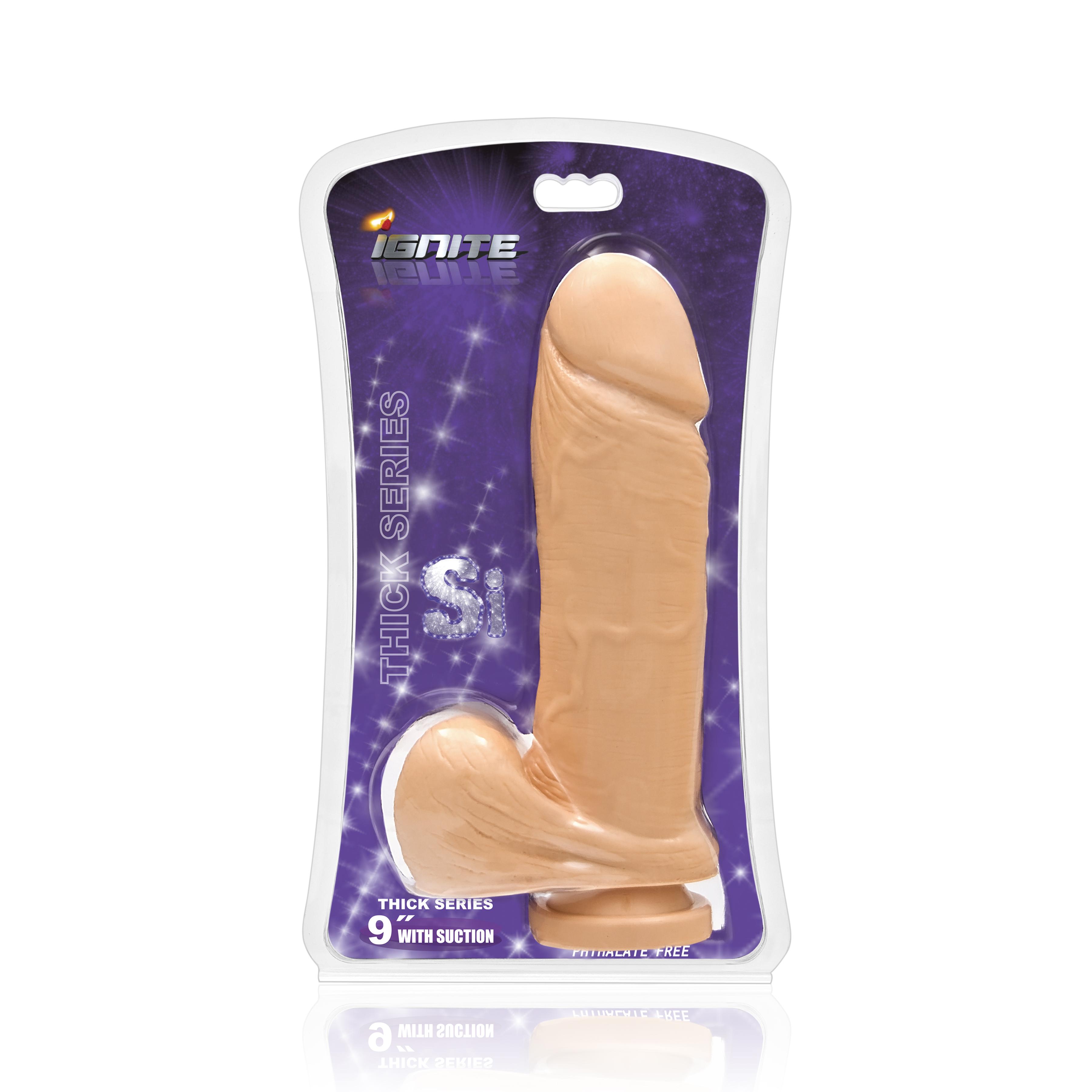 SI IGNITE Thick Cock with Balls and Suction, Flesh, 23 cm