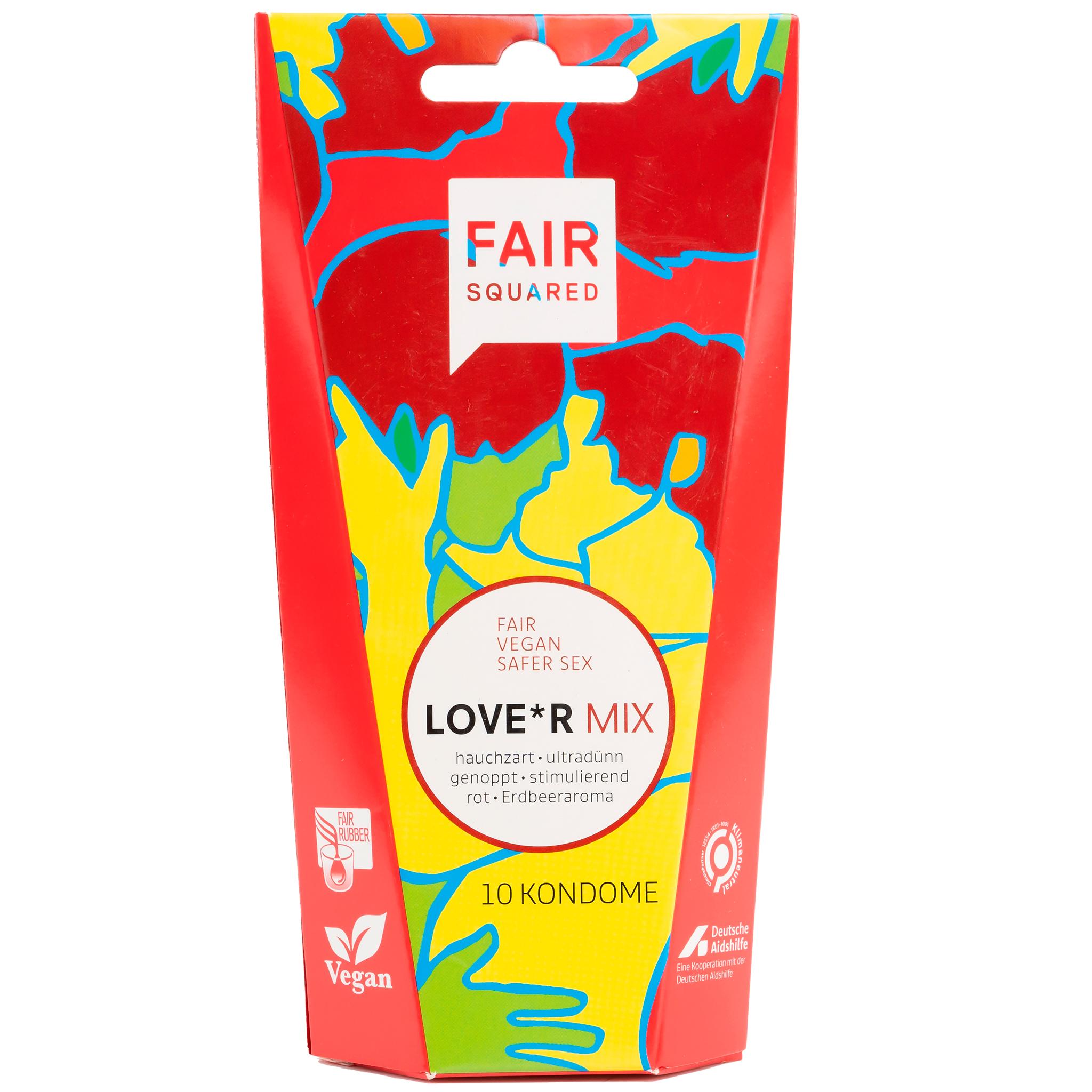 FAIR SQUARED Love*r Mix Condoms, Vegan & Fair Trade, 18cm, 10 pcs