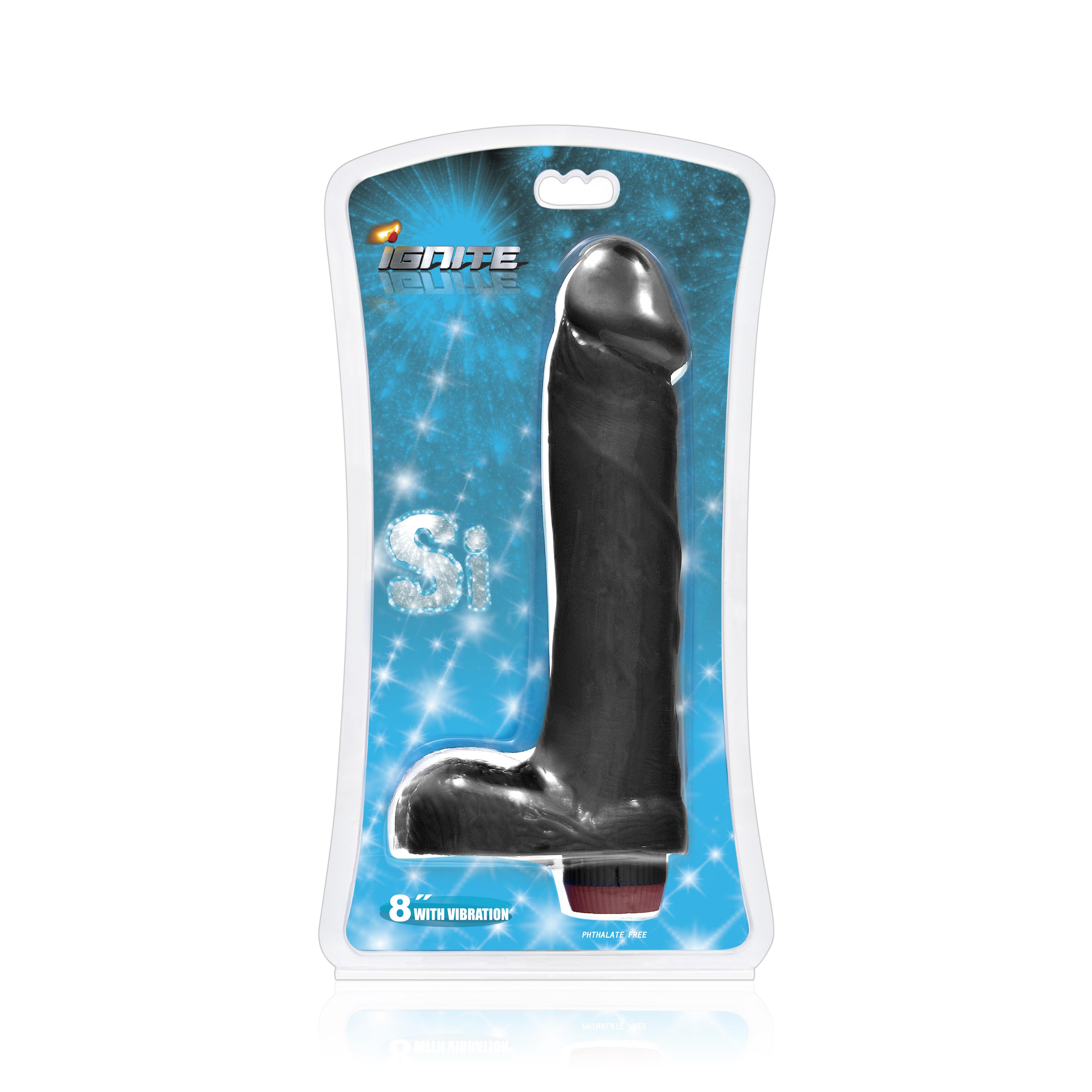 SI IGNITE Cock with Balls and Vibration, Black, 20 cm