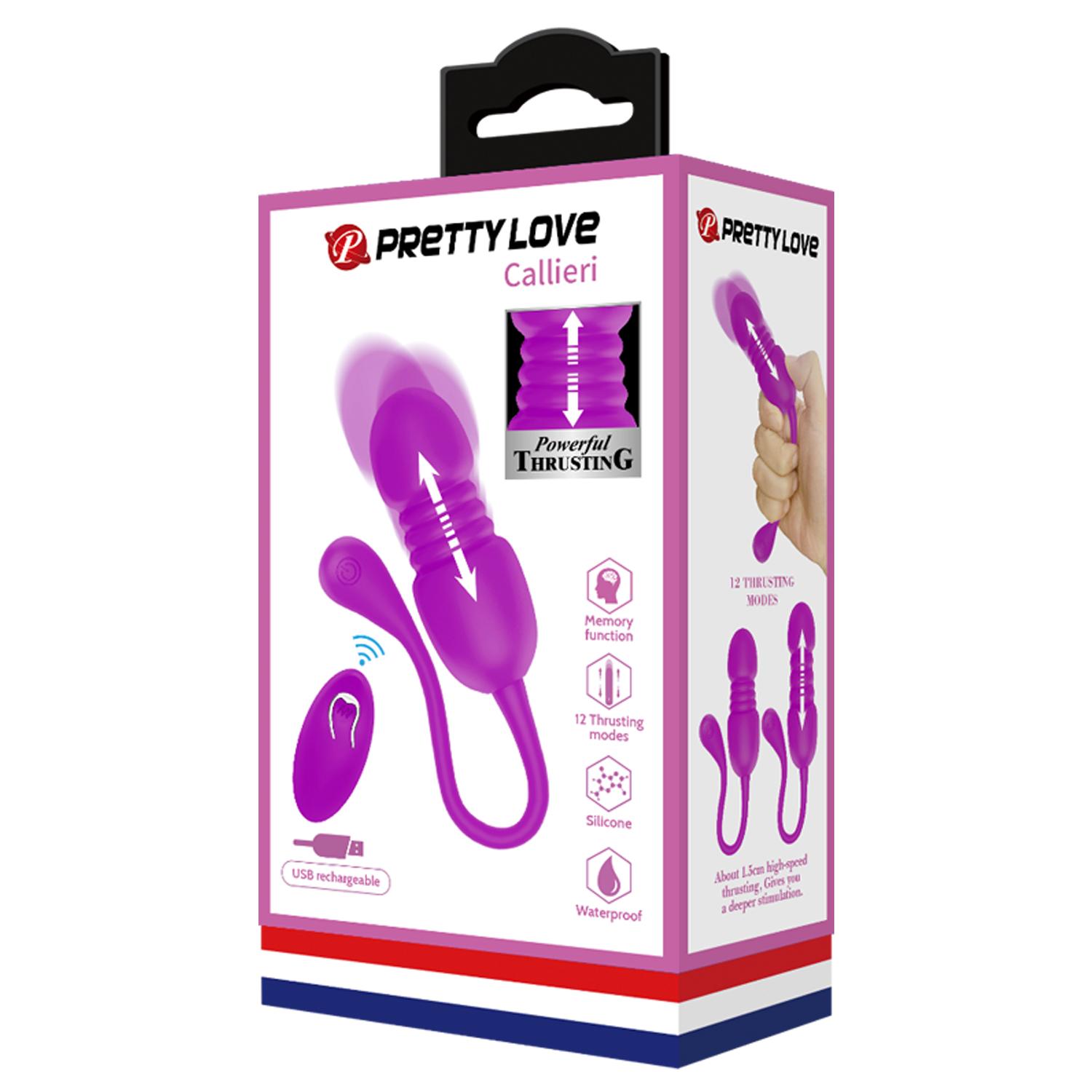 PRETTY LOVE - Callieri, Rechargeable thrusting bullet, 12 functions of vibration, with ON/OFF button on the tail, available by remote control, or independent control without remore, Silicone material 31*200