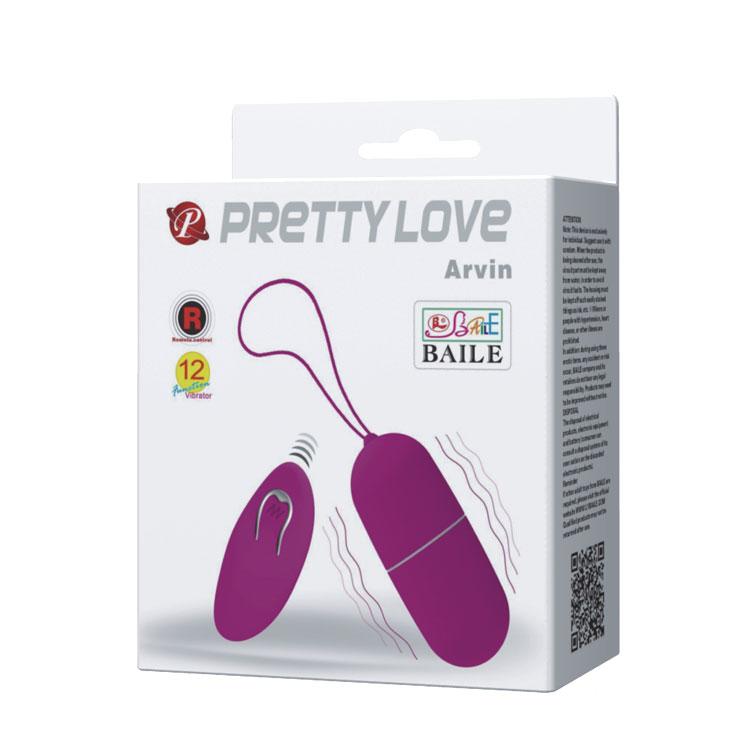 PRETTY LOVE - Arvin, Wireless control egg, 12-function vibration,silicone,2AAA batteries, NEW remote, 1 AAA batteries operated ':32mm   L:79mm