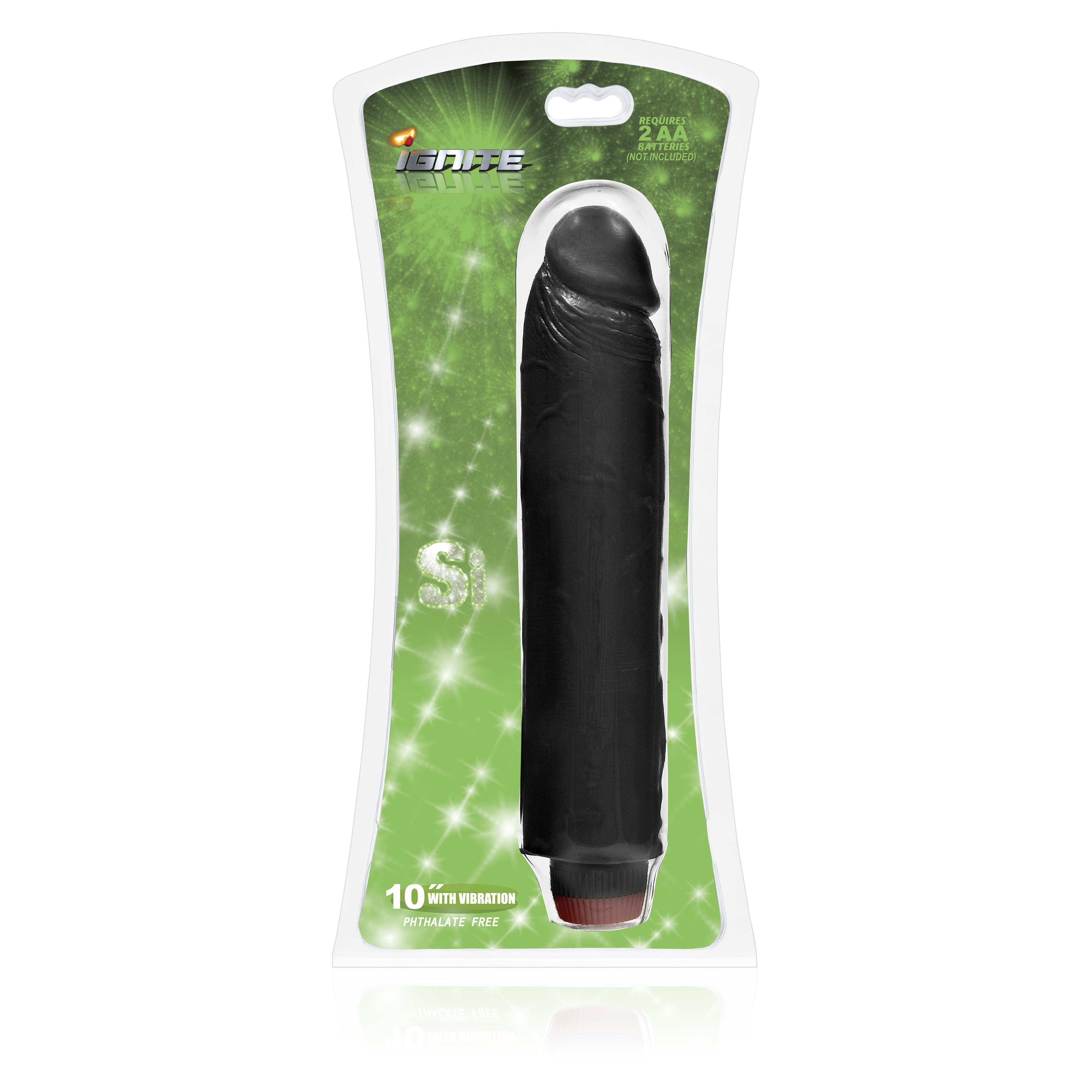 SI IGNITE Cock Dong with Vibration, Black, 26 cm