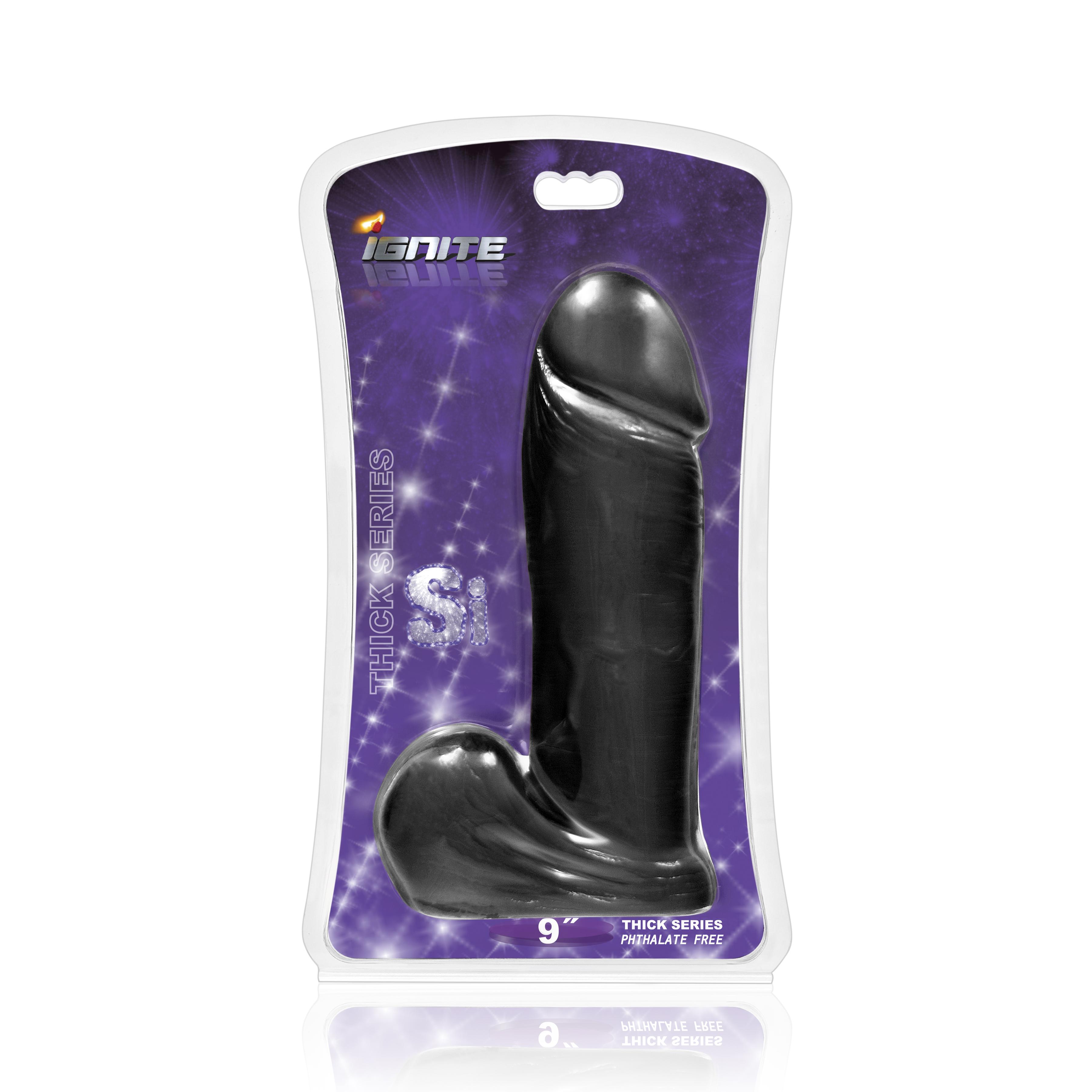 SI IGNITE Thick Cock with Balls, Black, 23 cm