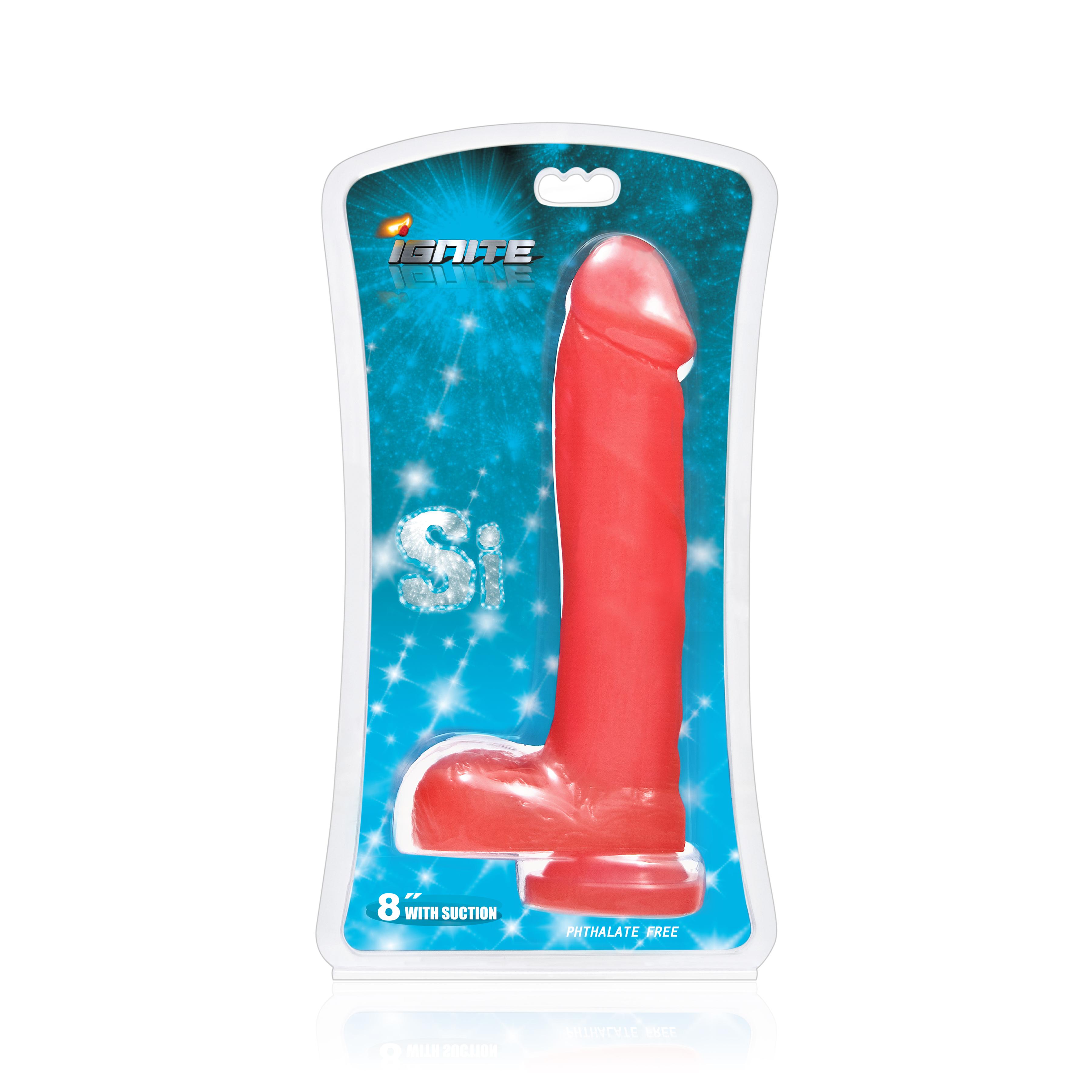 SI IGNITE Cock with Balls and Suction, Red, 20 cm