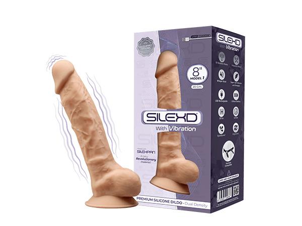 SILEXD Premium Silicone Dildo Model 1 Vibration, 20 cm, Light skin