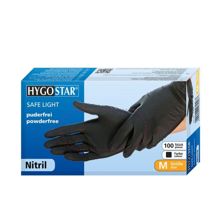 Hygostar SAFE LIGHT, Nitrile Disposable Gloves, Powder-free, Black, S, 20 pieces