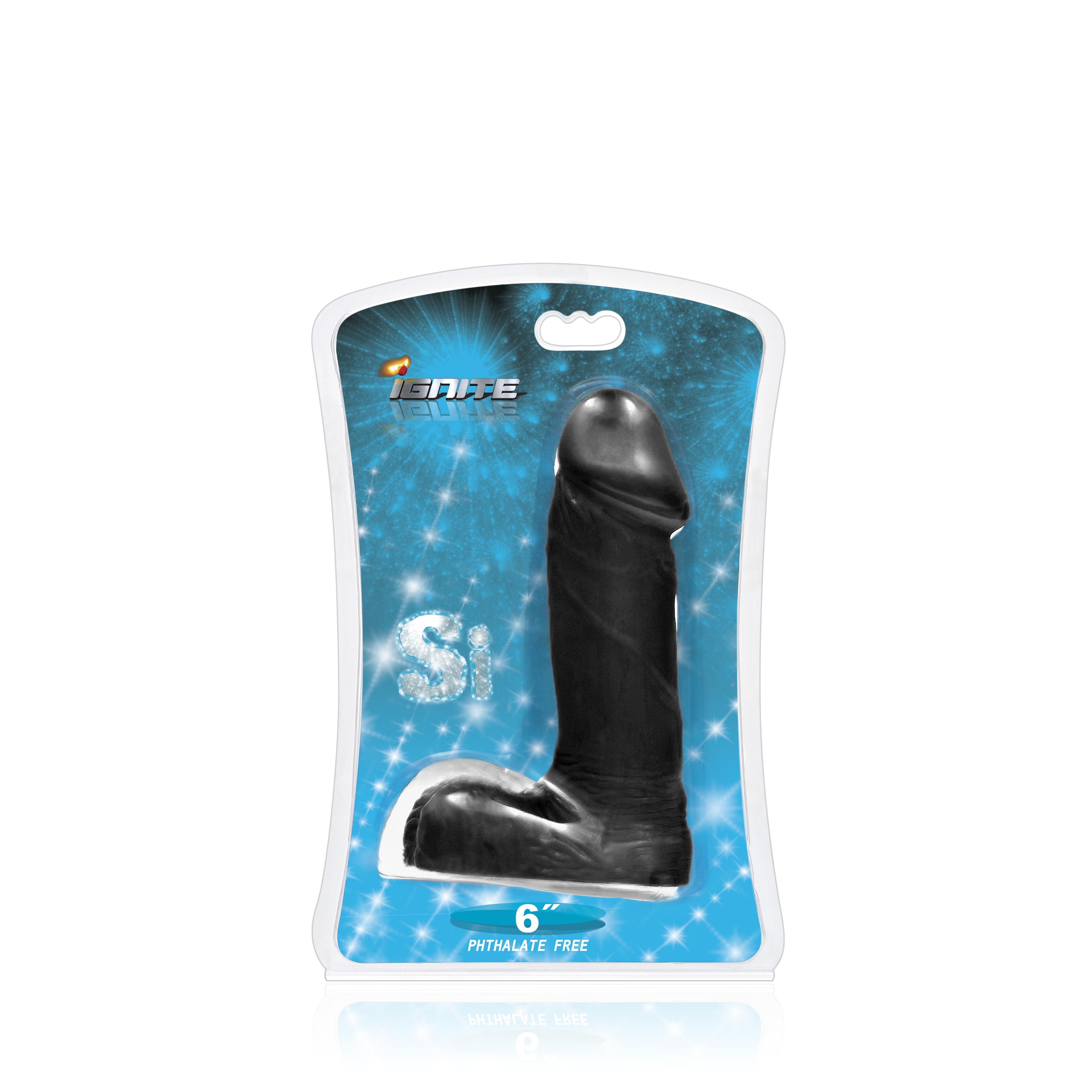 SI IGNITE Cock with Balls Dildo, Black, 15 cm