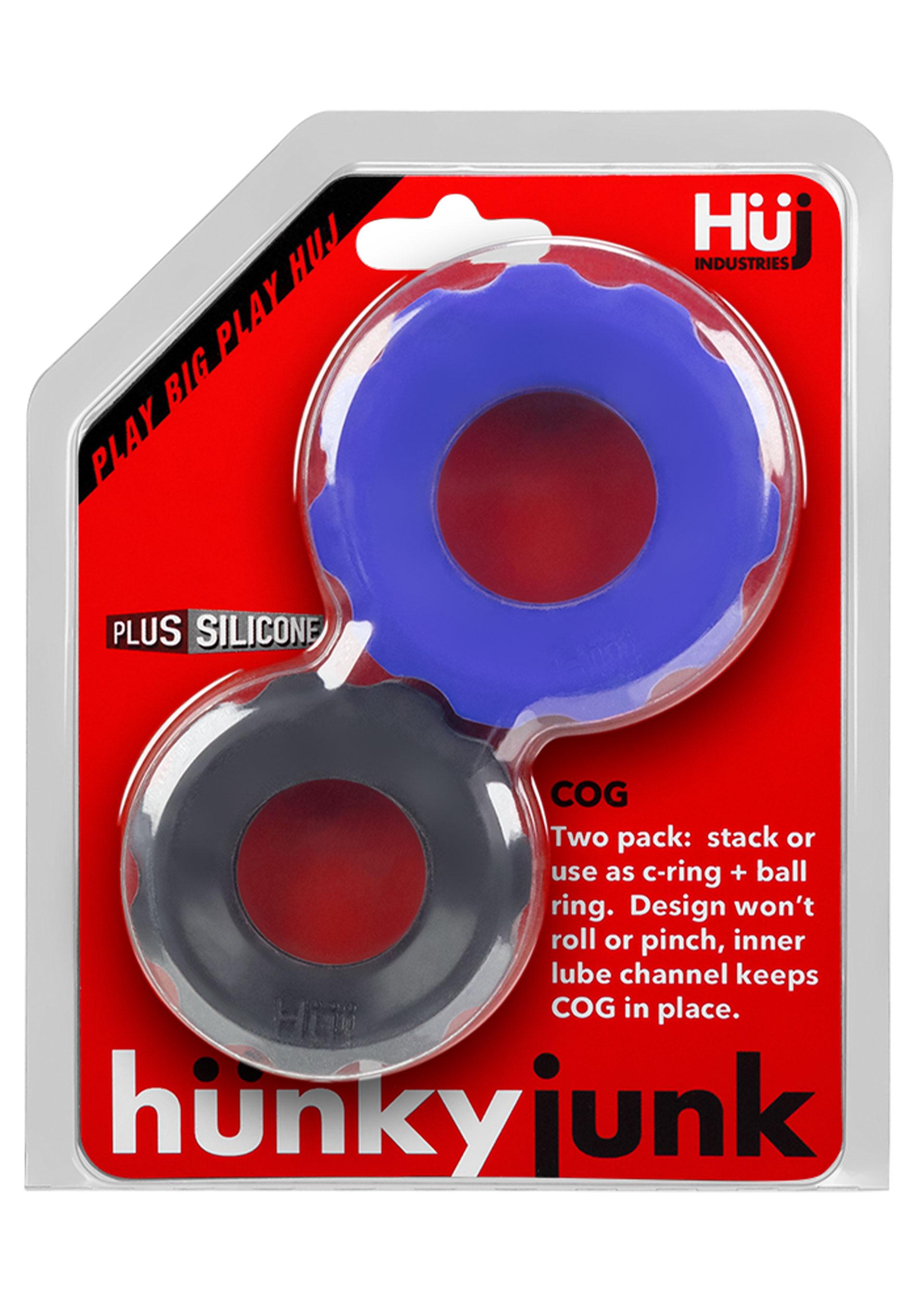 Hnky Junk Cog 2-Size Cockrings, Blue/Black