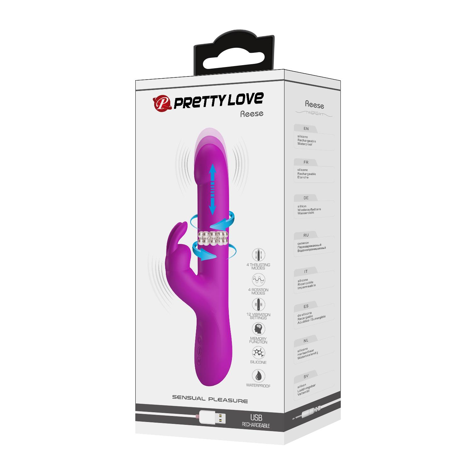 PRETTY LOVE - Reese, Silicone, 4 thrusting modes, 12 vibration settings, memory function, USB rechargeable. 36*230