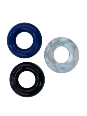 RudeRider Mini Cockring Clear Black Blue (3-Ring-Set)