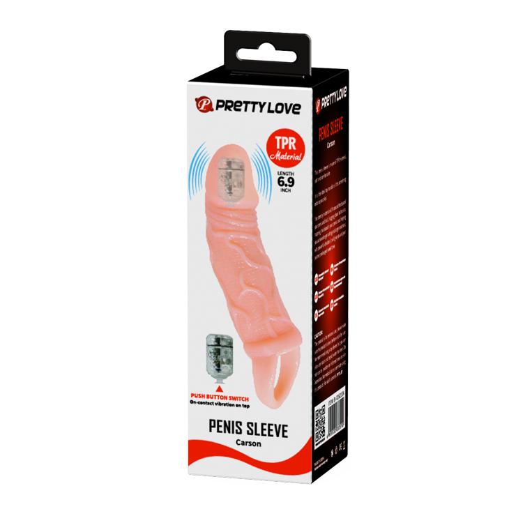 BAILE - Carson, Penis extended Sleeve, On-contact vibration on top, super-stretchy TPR material ':37mm   L:165mm, Light Skin