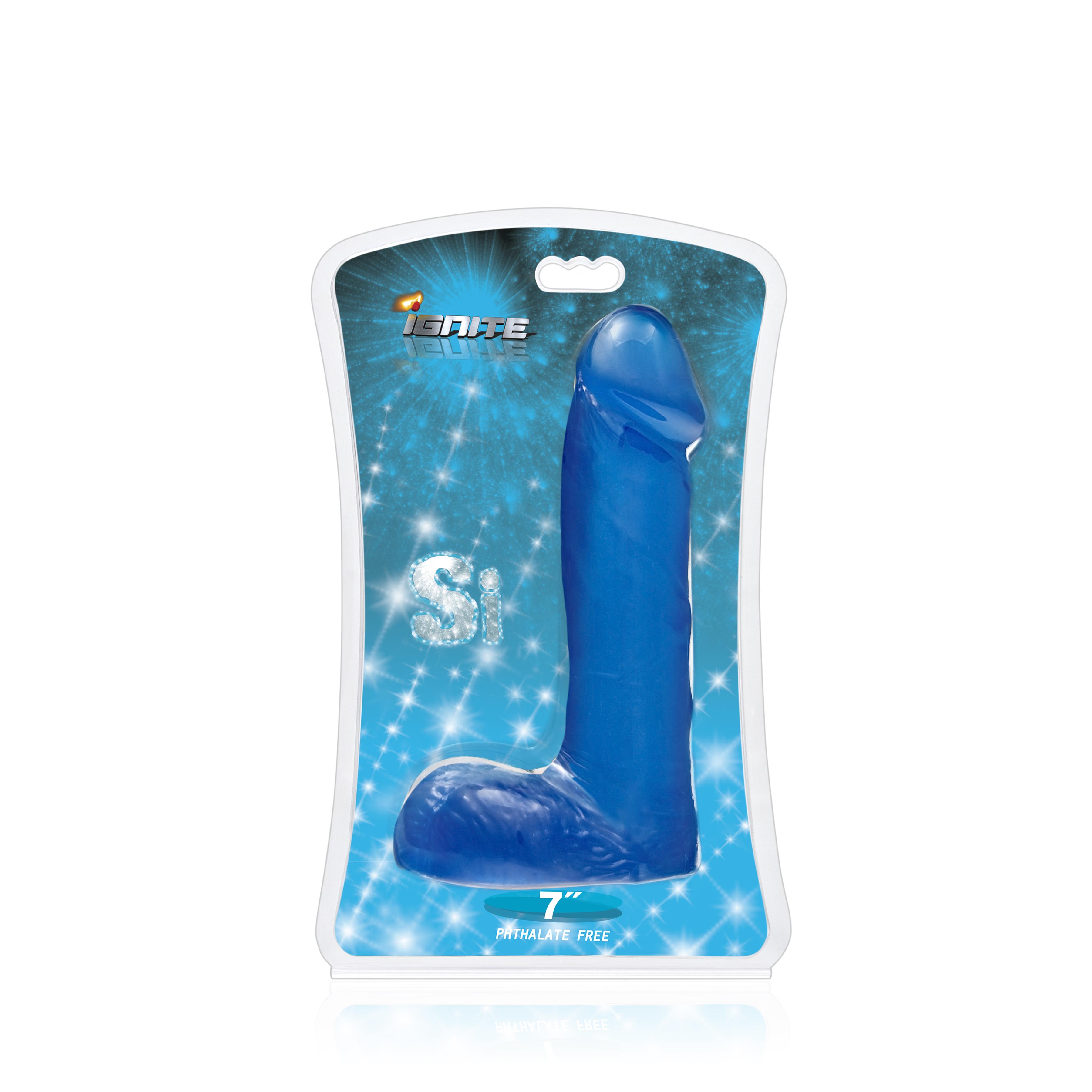 SI IGNITE Cock with Balls Dildo, Blue, 18 cm