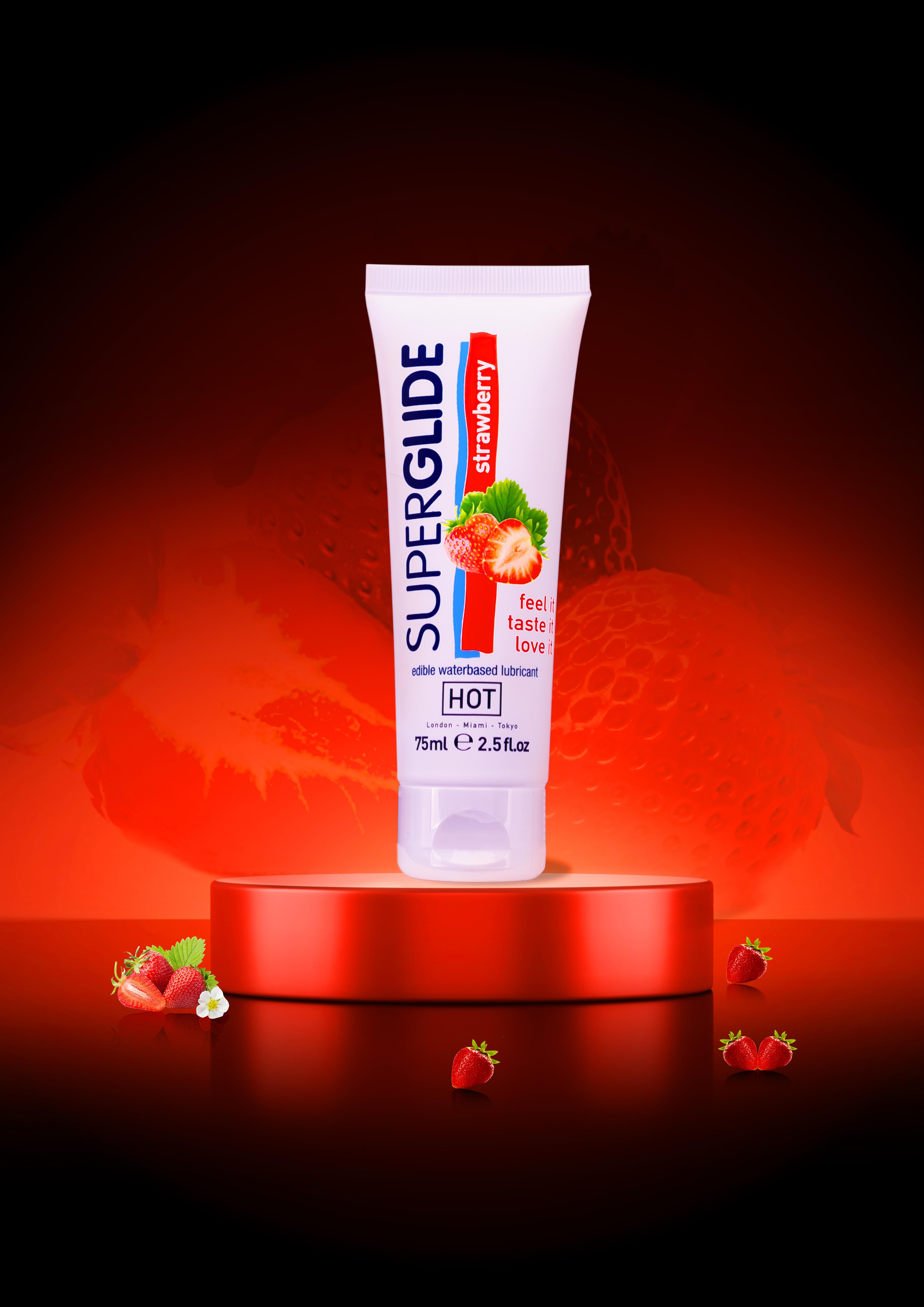 HOT SUPERGLIDE EDIBLE strawberry, 75ml/2.5fl.oz