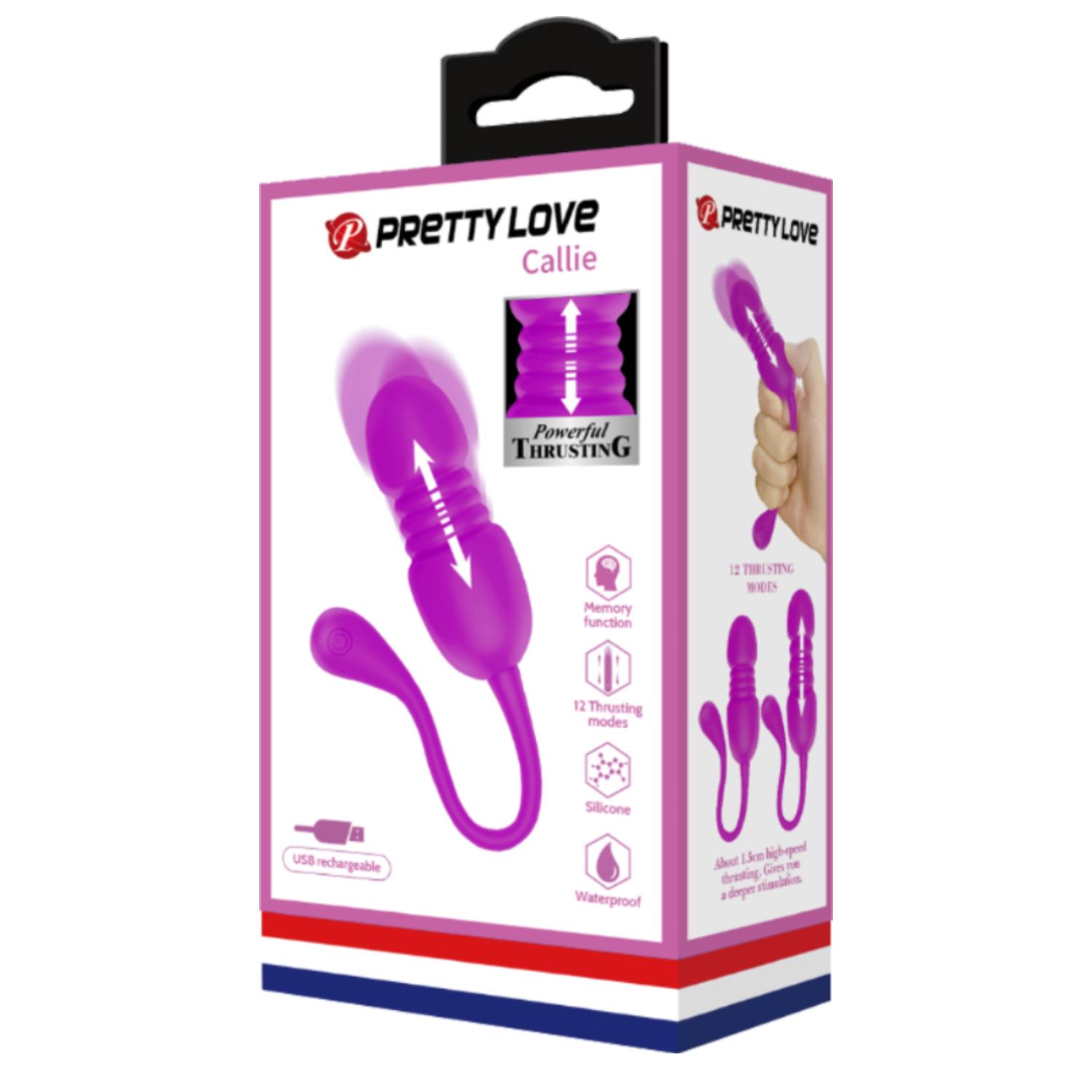 PRETTY LOVE - Callie, Rechargeable thrusting bullet, 12 functions of vibration, with ON/OFF button on the tail, Silicone material 31*200