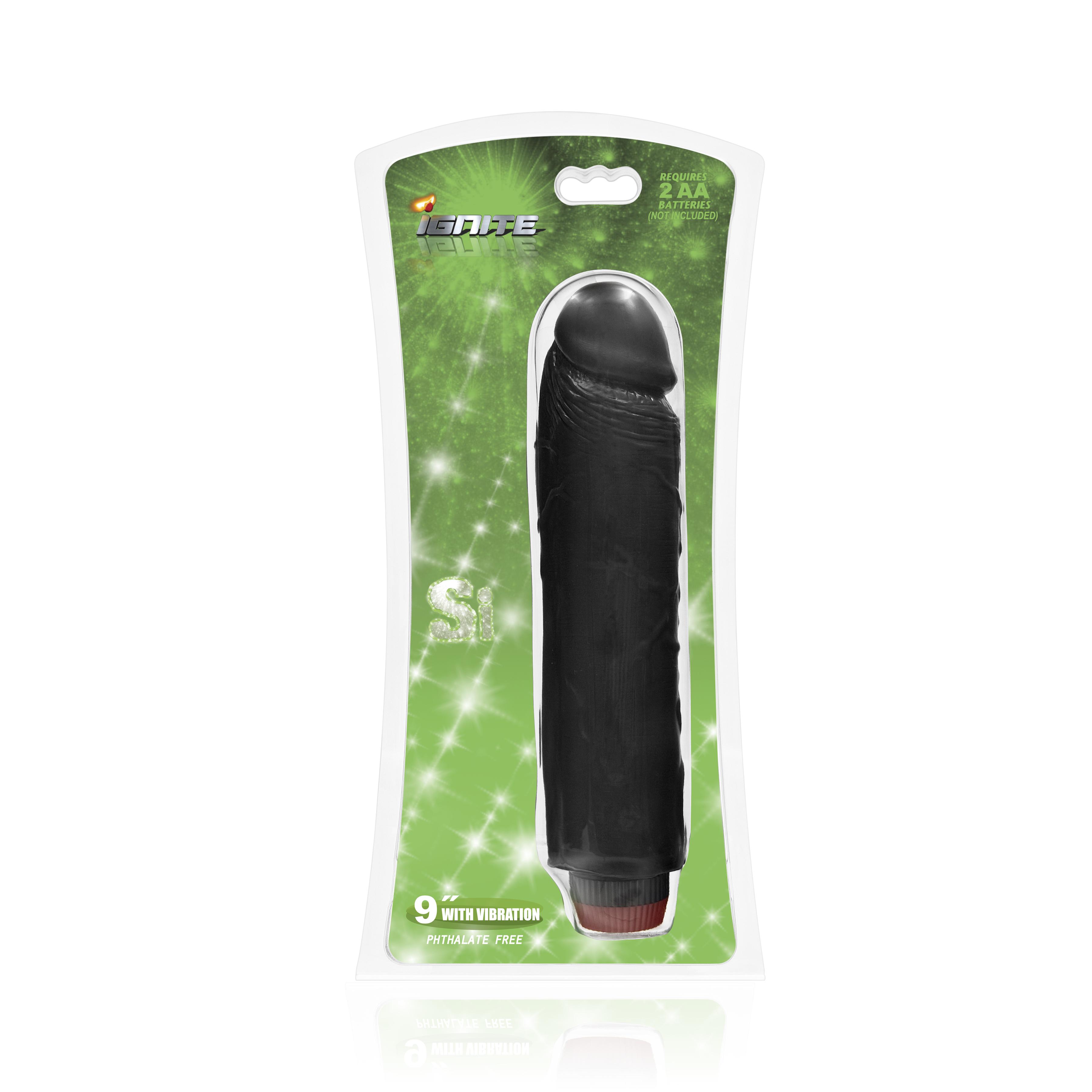 SI IGNITE Cock Dong with Vibration, Black, 23 cm