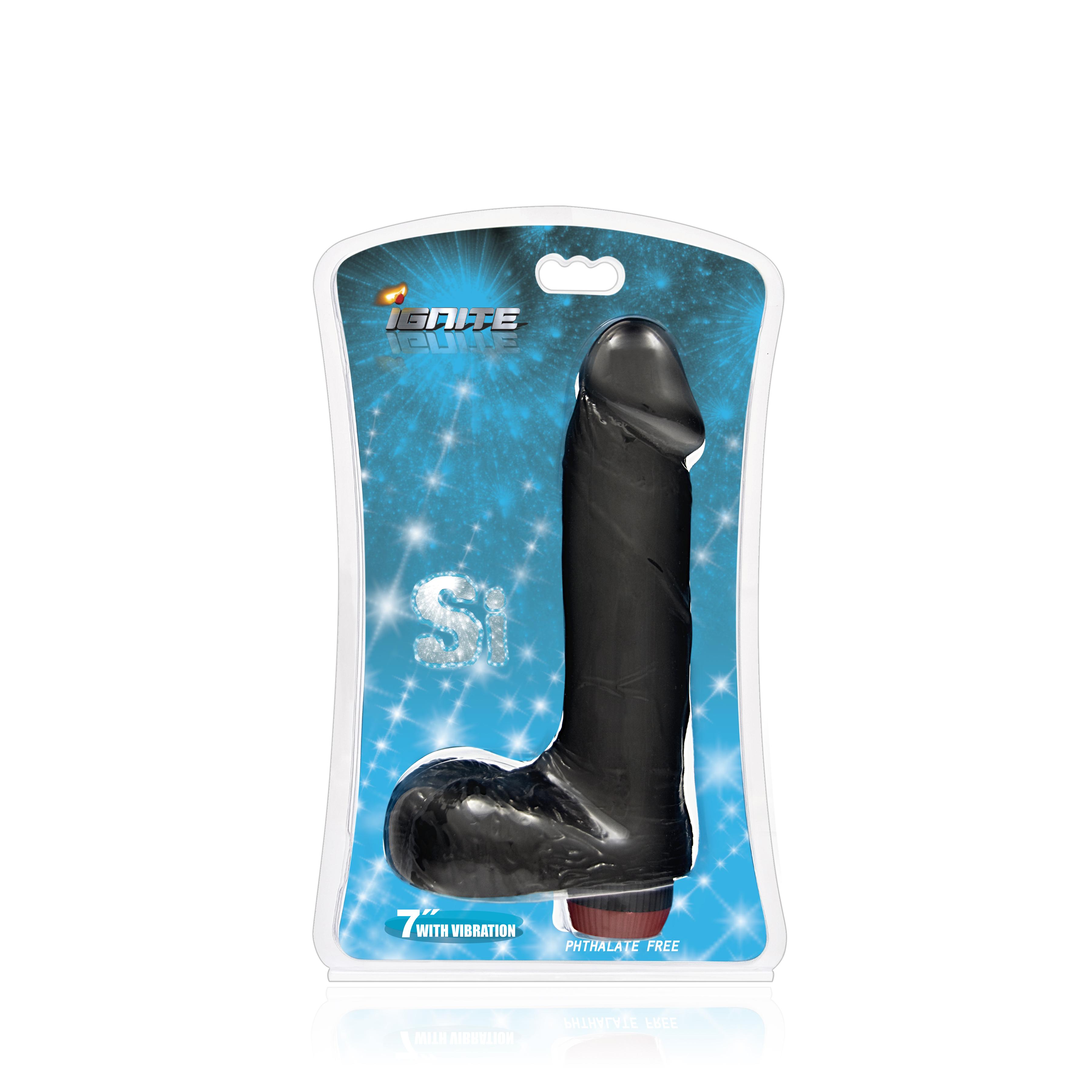 SI IGNITE Cock with Balls and Vibration, Black, 18 cm