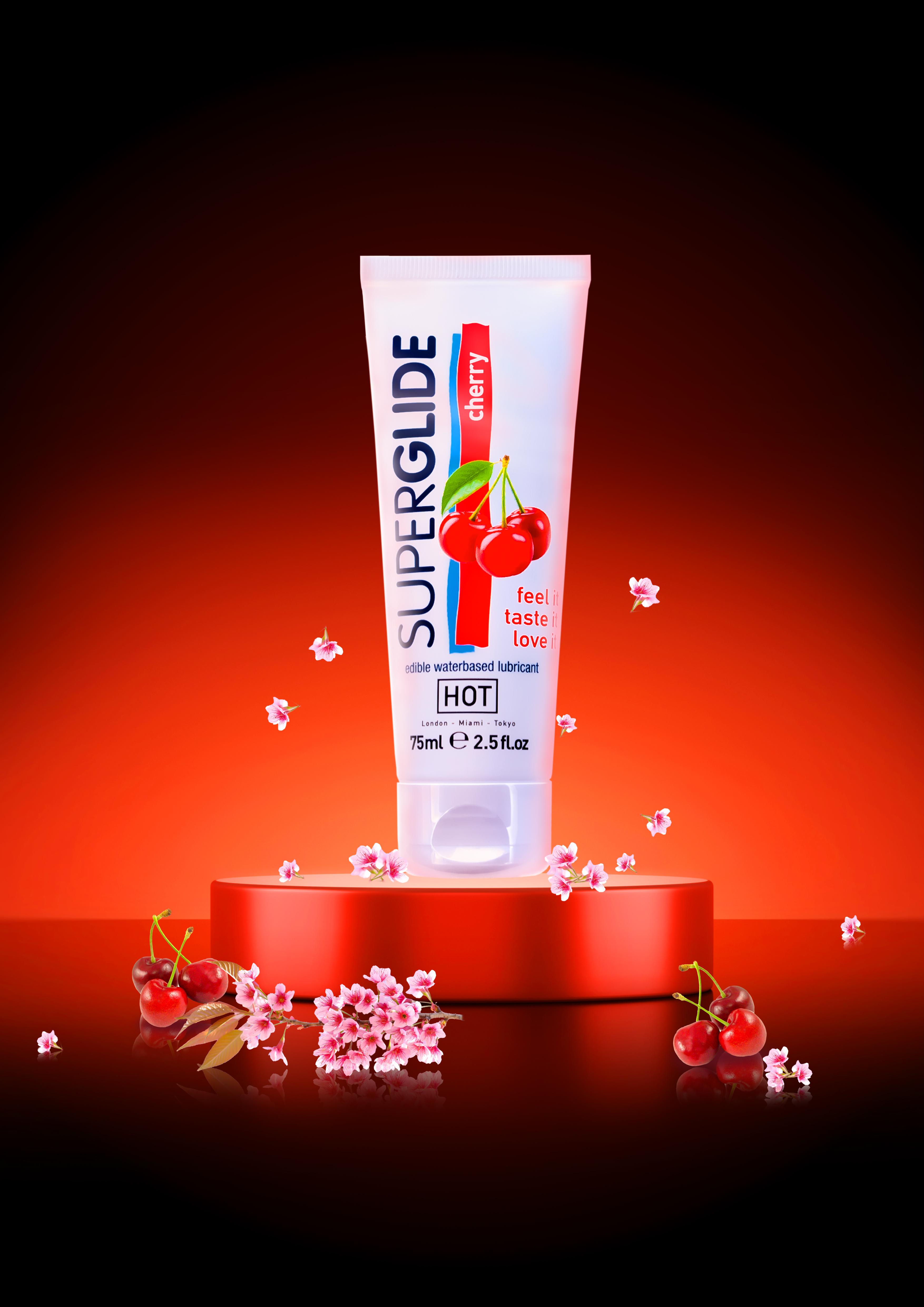 HOT SUPERGLIDE EDIBLE cherry, 75ml/2.5fl.oz