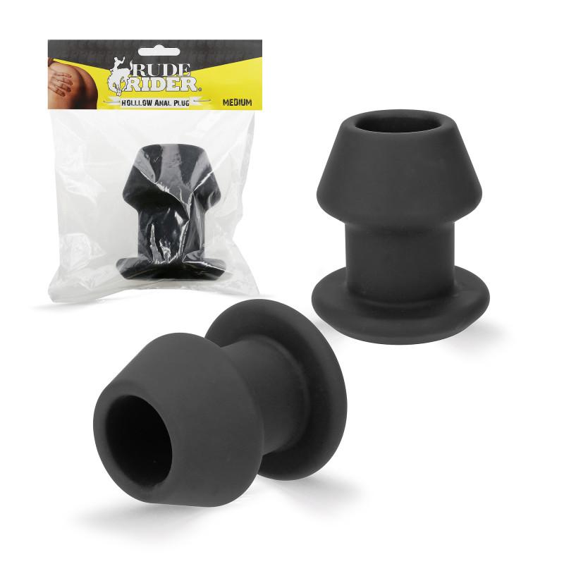 RudeRider Hollow Anal Plug Medium Black