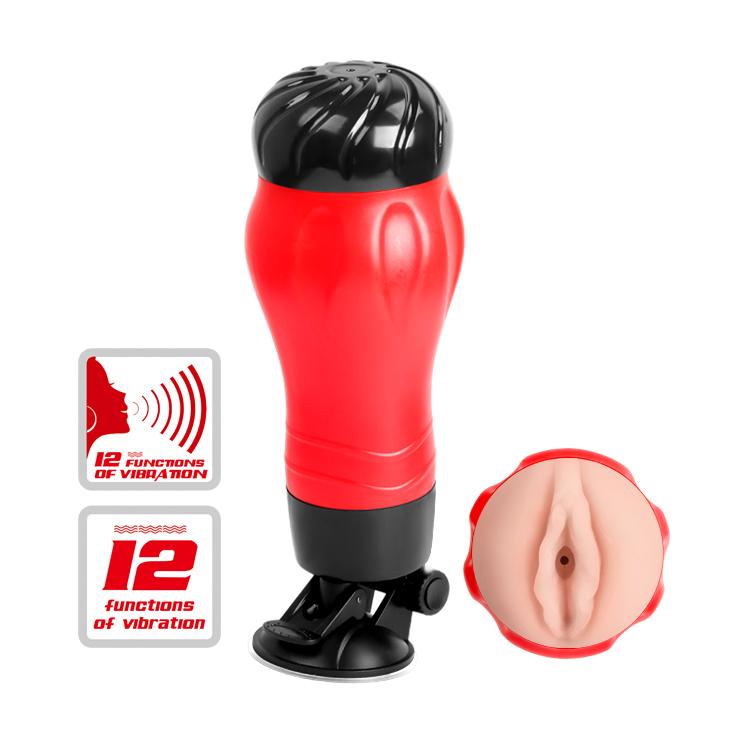 CRAZY BULL - Flora, Men's Stroker,  removable Soft TPR sleeve, voice,  12 function of vibration, super suction base adopted to multi-angle, 2 AAA Batteries ':100mm   L:283mm