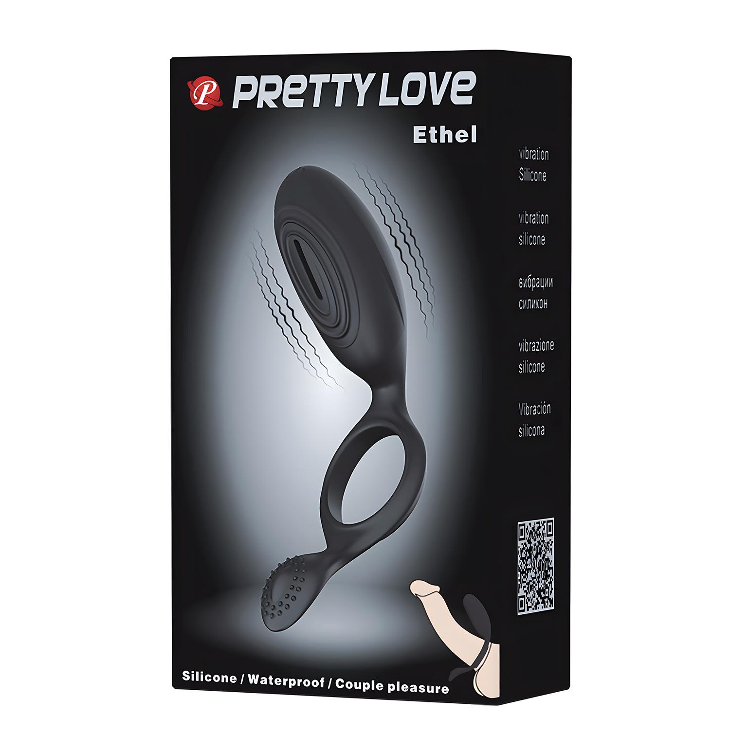 PRETTY LOVE - Ethel, Cock ring with vibration, silicone,  3 LR41 batteries, waterproof ':24mm   L:130mm