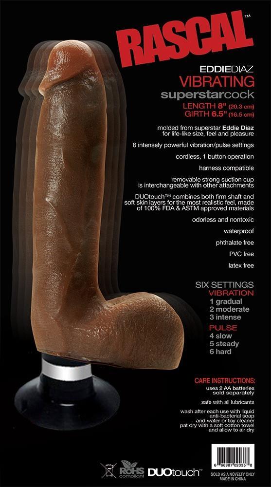 Rascal DUOtouch Vibrating Superstar Cock Eddie Diaz, Brown, 20,5 cm