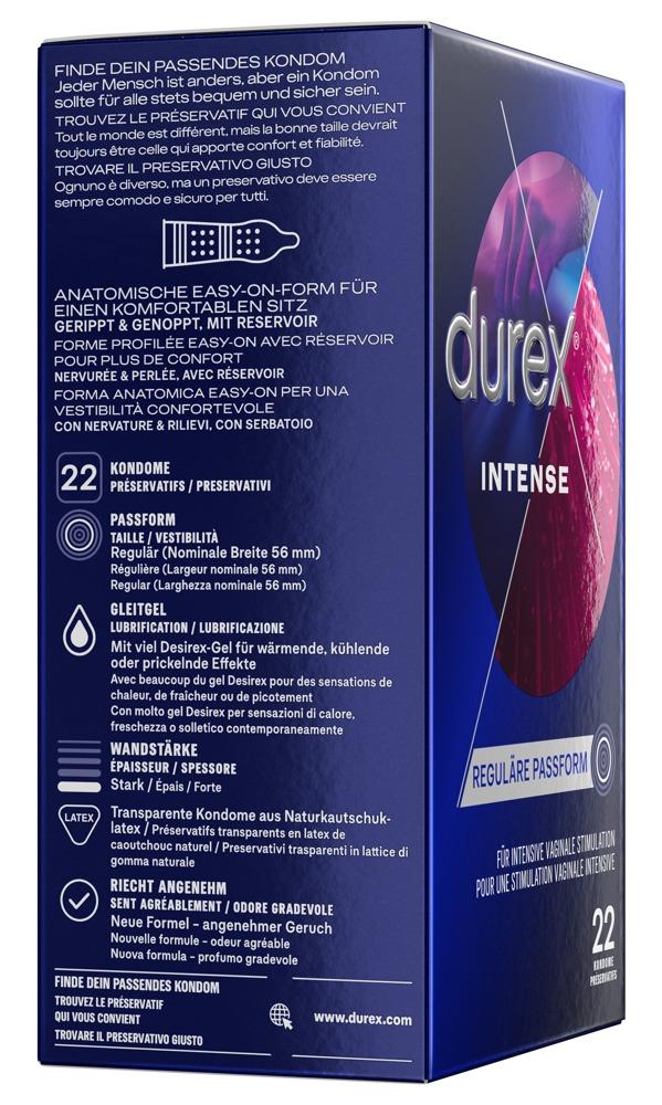 Durex Intense Condoms 22pcs, Nubbed and Ripped, with Reservoir, Ø 56mm, 205mm